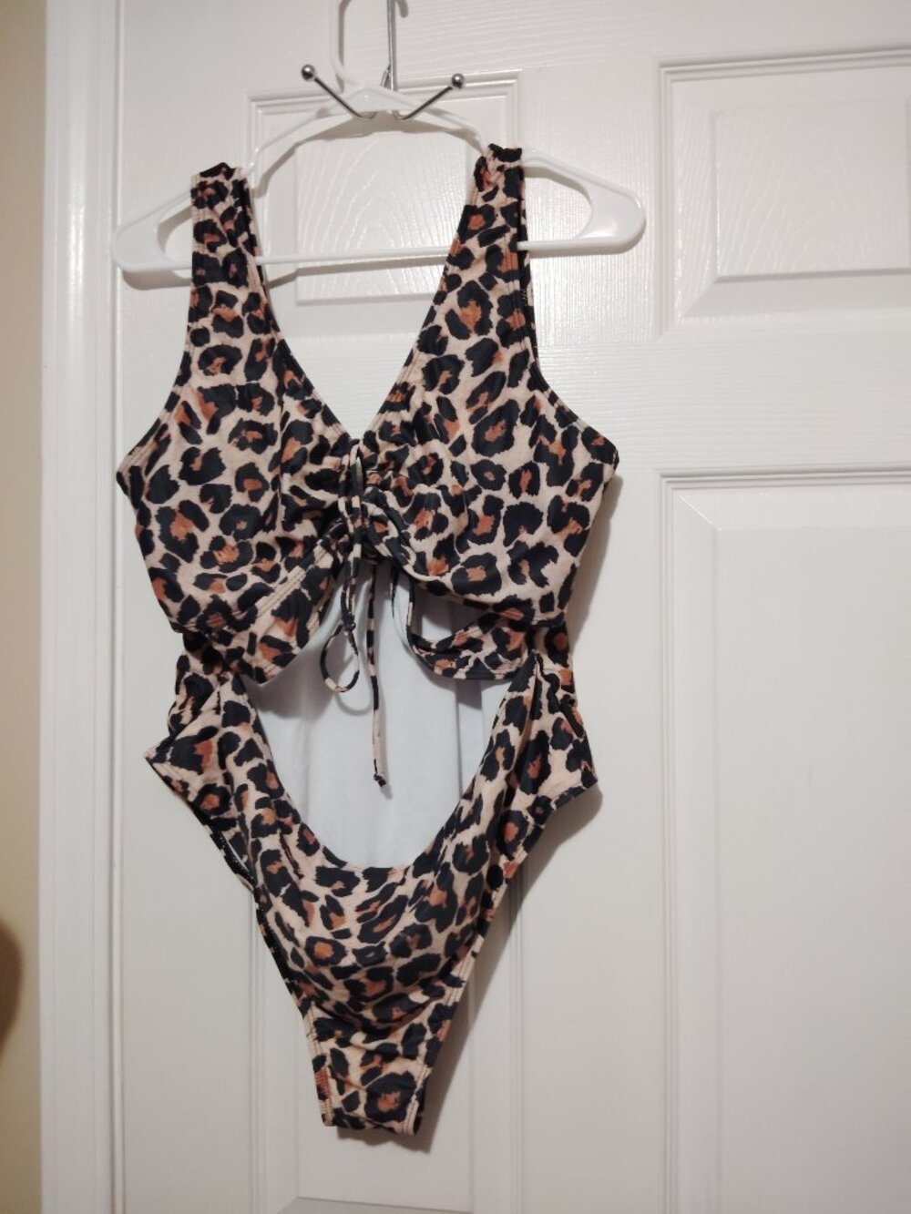 Leopard Print Resort Wear Cutout One Piece Swimsuit Brown, Black Size 2XL - Picture 3 of 5